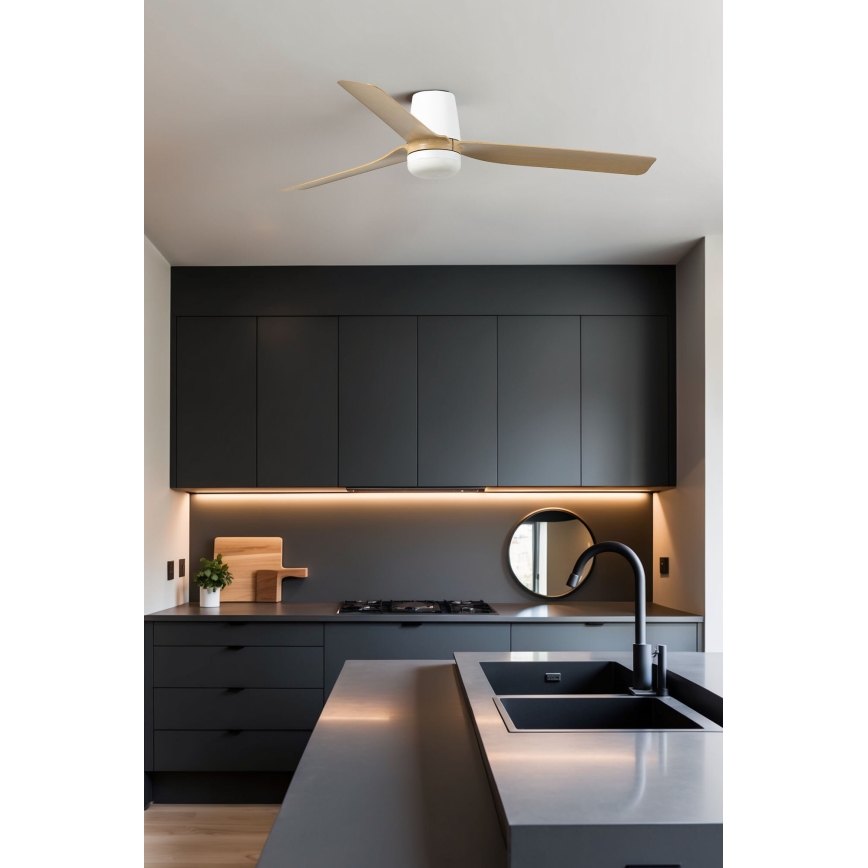 FARO 33829-1TW - LED Stmívatelný stropní ventilátor PUNT TUB M LED/18W/230V 2700/3000/4000K pr. 130 cm bílá/hnědá+ dálkové ovládání