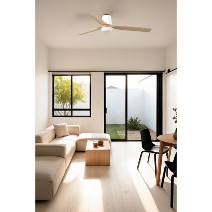 FARO 33829WT-1TW - LED Stmívatelný stropní ventilátor PUNT TUB M LED/18W/230V 3000/4200/6500K hnědá/bílá pr. 132 cm Wi-Fi Tuya + dálkové ovládání