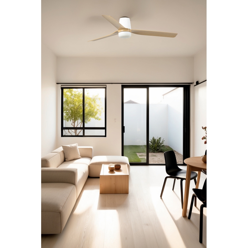 FARO 33829WT-1TW - LED Stmívatelný stropní ventilátor PUNT TUB M LED/18W/230V 3000/4200/6500K hnědá/bílá pr. 132 cm Wi-Fi Tuya + dálkové ovládání