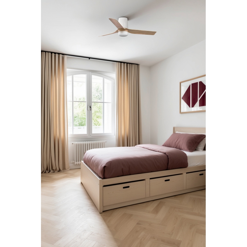FARO 33833WT-1TW - LED Stmívatelný stropní ventilátor MINI PUNT TUB S LED/10W/230V 2700/4000/6000K hnědá/bílá pr. 90 cm Wi-Fi Tuya + dálkové ovládání