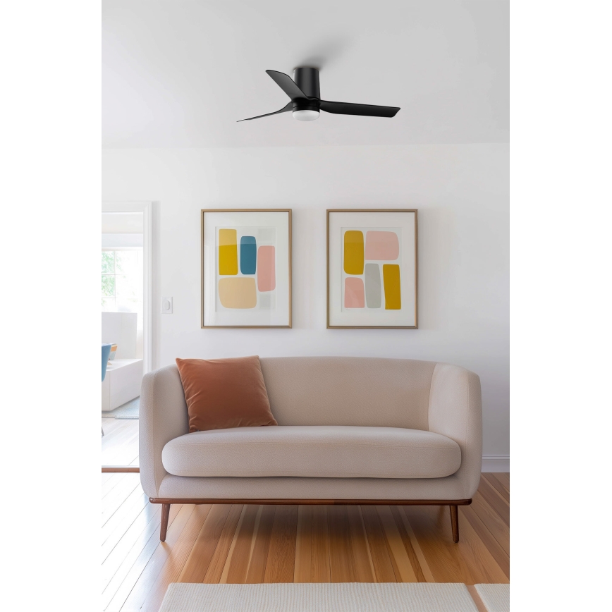 FARO 33834WT-1TW - LED Stmívatelný stropní ventilátor MINI PUNT TUB S LED/10W/230V 2700/4000/6000K černá pr. 90 cm Wi-Fi Tuya + dálkové ovládání