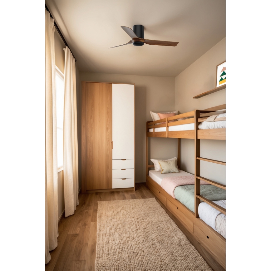FARO 33835WT - Stropní ventilátor MINI PUNT TUB S hnědá/černá pr. 90 cm Wi-Fi Tuya + dálkové ovládání