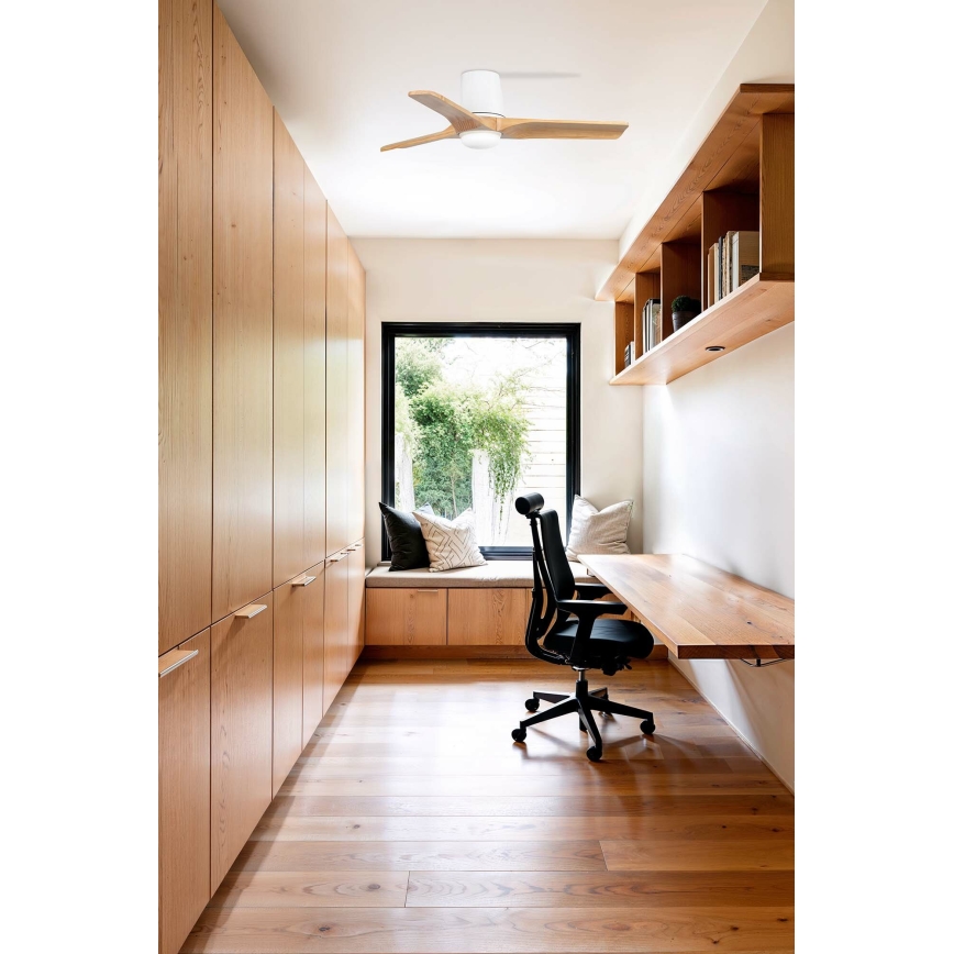 FARO 33836-1TW - LED Stmívatelný stropní ventilátor HEYWOOD TUB S LED/10W/230V 2700/4000/6000K borovice/bílá pr. 90 cm + dálkové ovládání