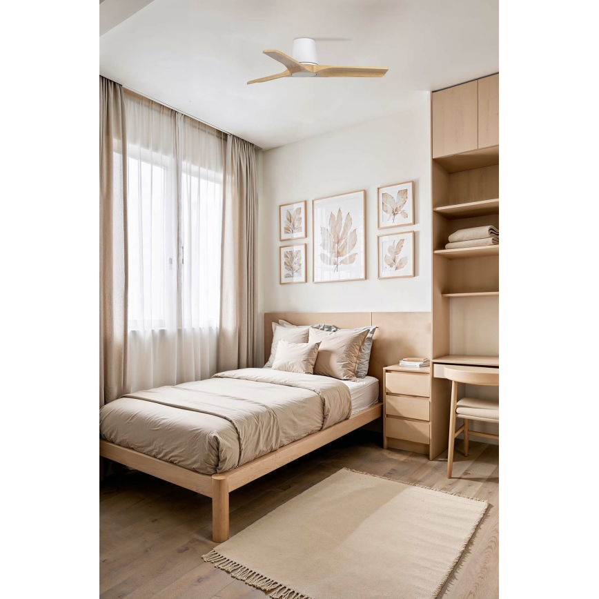 FARO 33836WT - Stropní ventilátor HEYWOOD TUB S borovice/bílá pr. 90 cm Wi-Fi Tuya + dálkové ovládání