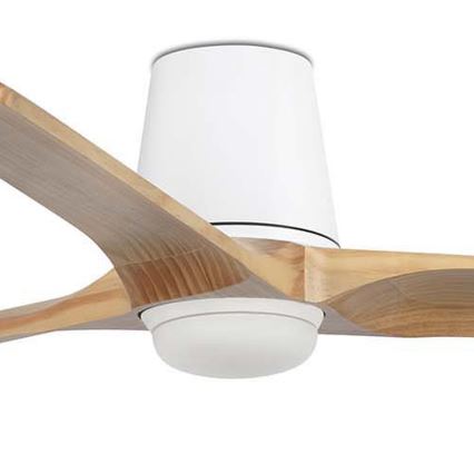 FARO 33838WT-1TW - LED Stmívatelný stropní ventilátor HEYWOOD TUB L LED/10W/230V 2700/4000/6000K borovice/bílá pr. 132 cm Wi-Fi Tuya + dálkové ovládání