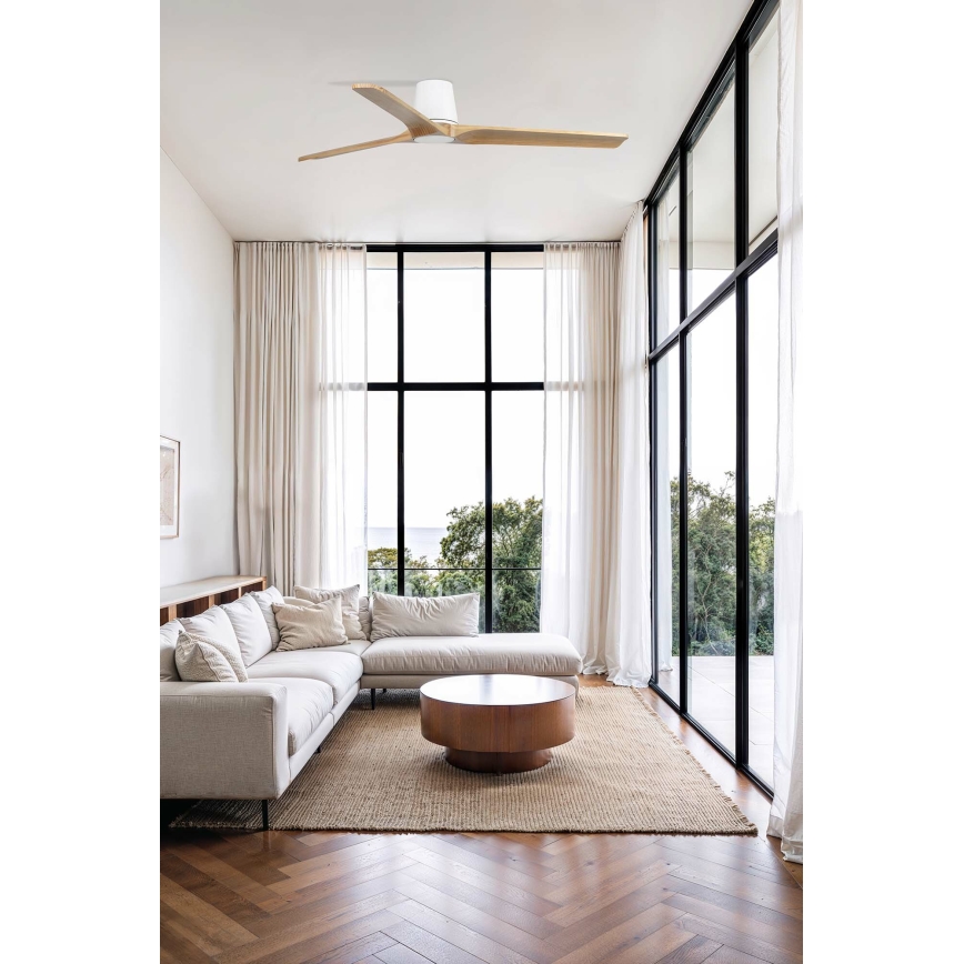 FARO 33838WT - Stropní ventilátor HEYWOOD TUB L borovice/bílá pr. 132 cm Wi-Fi Tuya + dálkové ovládání