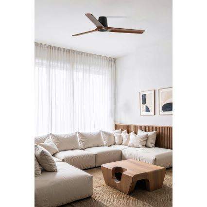 FARO 33839WT - Stropní ventilátor HEYWOOD TUB L borovice/černá pr. 132 cm Wi-Fi Tuya + dálkové ovládání