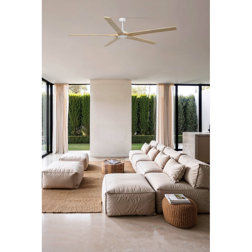 FARO 34191WT - Stropní ventilátor BIGWOOD XL borovice/bílá pr. 200 cm Wi-Fi Tuya + dálkové ovládání