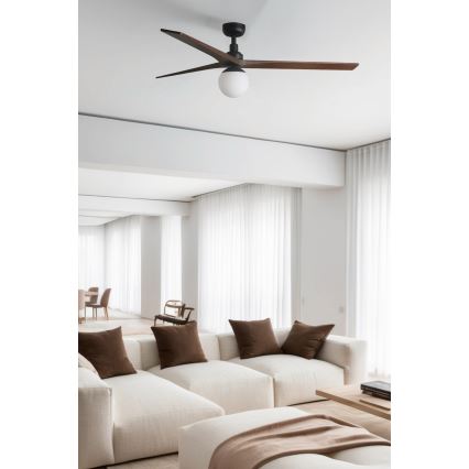 FARO 34276WT-11L - Stropní ventilátor KLIM L 1xE27/15W/230V ořech/černá pr. 150 cm Wi-Fi Tuya + dálkové ovládání