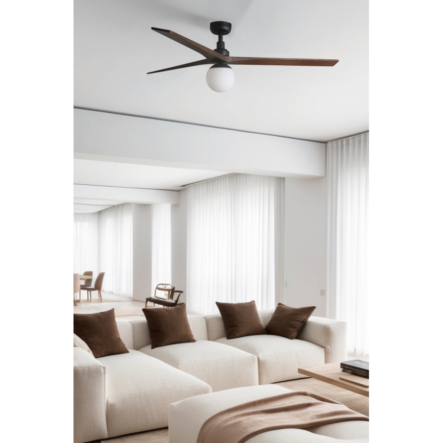FARO 34276WT-11L - Stropní ventilátor KLIM L 1xE27/15W/230V ořech/černá pr. 150 cm Wi-Fi Tuya + dálkové ovládání