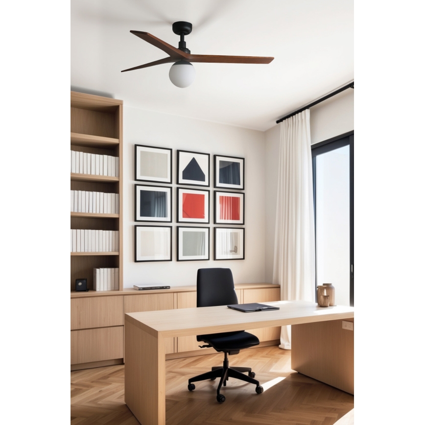 FARO 34277WT-11L - Stropní ventilátor KLIM M 1xE27/15W/230V dřevo/černá pr. 125 cm Wi-Fi Tuya + dálkové ovládání
