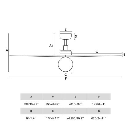 FARO 34277WT-11L - Stropní ventilátor KLIM M 1xE27/15W/230V dřevo/černá pr. 125 cm Wi-Fi Tuya + dálkové ovládání