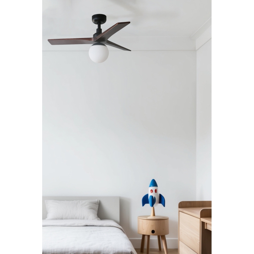 FARO 34278WT-11L - Stropní ventilátor KLIM S 1xE27/15W/230V dřevo/černá pr. 92,5 cm Wi-Fi Tuya + dálkové ovládání