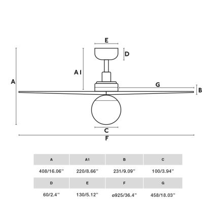 FARO 34278WT-11L - Stropní ventilátor KLIM S 1xE27/15W/230V dřevo/černá pr. 92,5 cm Wi-Fi Tuya + dálkové ovládání