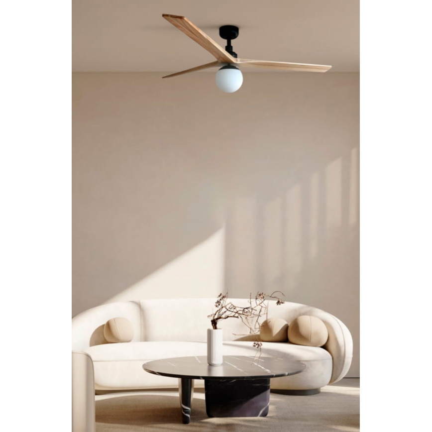 FARO 34279WT-11L - Stropní ventilátor KLIM L 1xE27/15W/230V dub/bílá pr. 150 cm Wi-Fi Tuya + dálkové ovládání