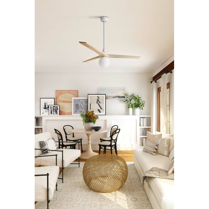 FARO 34280WT-11L - Stropní ventilátor KLIM M 1xE27/15W/230V dřevo/bílá pr. 125 cm Wi-Fi Tuya + dálkové ovládání