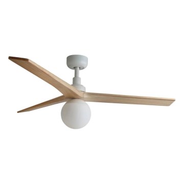 FARO 34280WT-11L - Stropní ventilátor KLIM M 1xE27/15W/230V dřevo/bílá pr. 125 cm Wi-Fi Tuya + dálkové ovládání