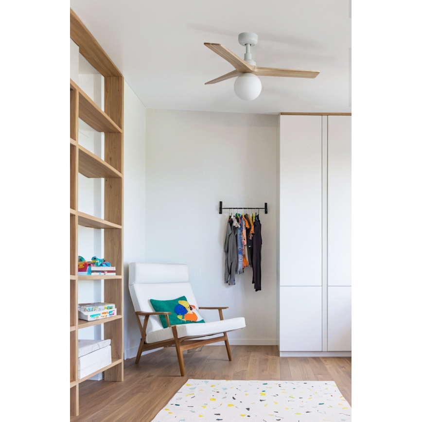 FARO 34281WT-11L - Stropní ventilátor KLIM S 1xE27/15W/230V dřevo/bílá pr. 92,5 cm Wi-Fi Tuya + dálkové ovládání
