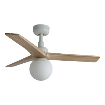 FARO 34281WT-11L - Stropní ventilátor KLIM S 1xE27/15W/230V dřevo/bílá pr. 92,5 cm Wi-Fi Tuya + dálkové ovládání