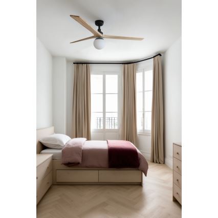 FARO 34282WT-11L - Stropní ventilátor KLIM L 1xE27/15W/230V borovice/černá pr. 150 cm Wi-Fi Tuya + dálkové ovládání