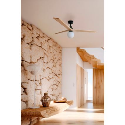 FARO 34283WT-11L - Stropní ventilátor KLIM M 1xE27/15W/230V dřevo/černá pr. 125 cm Wi-Fi Tuya + dálkové ovládání