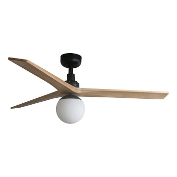 FARO 34283WT-11L - Stropní ventilátor KLIM M 1xE27/15W/230V dřevo/černá pr. 125 cm Wi-Fi Tuya + dálkové ovládání