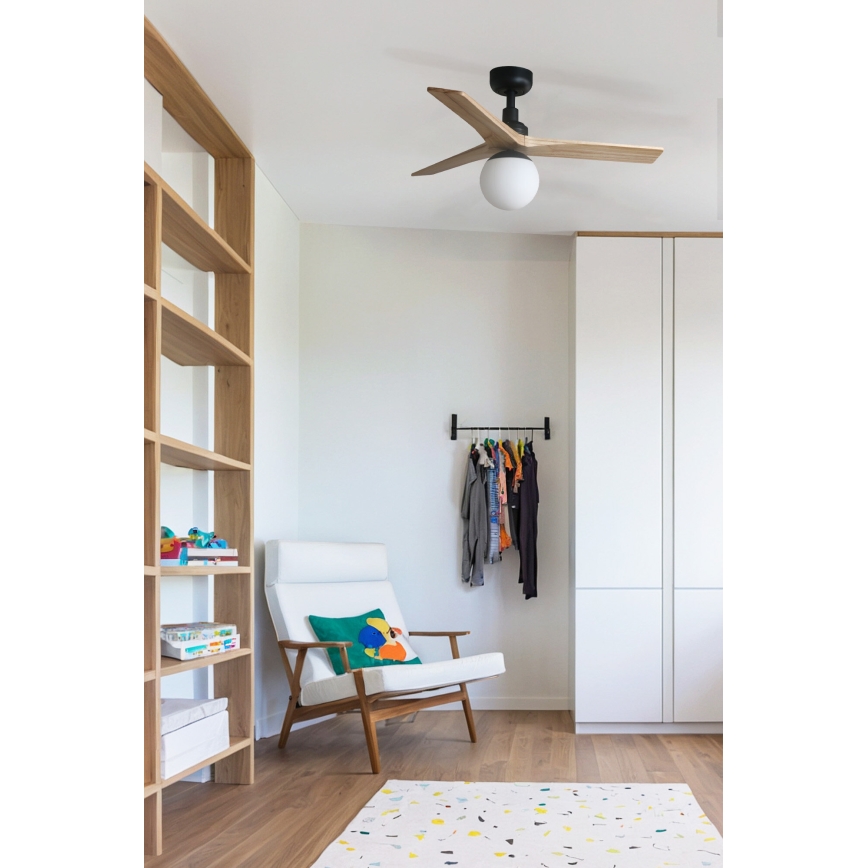 FARO 34284WT-11L - Stropní ventilátor KLIM S 1xE27/15W/230V borovice/černá pr. 92,5 cm Wi-Fi Tuya + dálkové ovládání