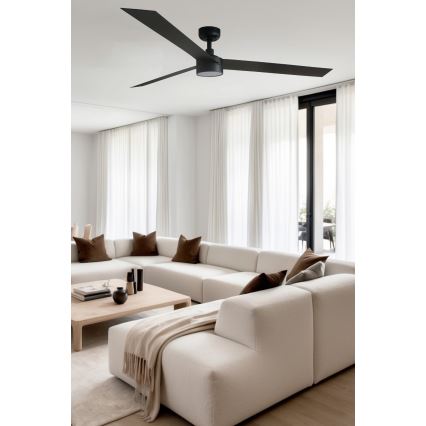 FARO 34293WT1S - LED Stmívatelný stropní ventilátor CRUISER XL LED/18W/230V 2700/3000/4000K pr. 160 cm černá Wi-Fi Tuya + dálkové ovládání