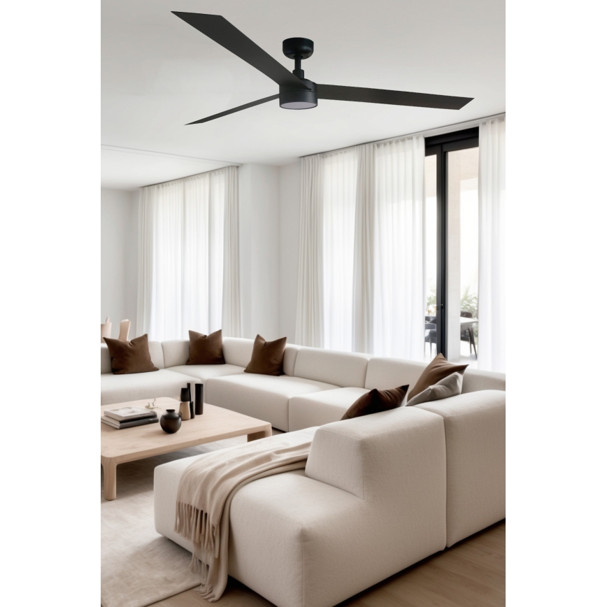 FARO 34293WT1S - LED Stmívatelný stropní ventilátor CRUISER XL LED/18W/230V 2700/3000/4000K pr. 160 cm černá Wi-Fi Tuya + dálkové ovládání