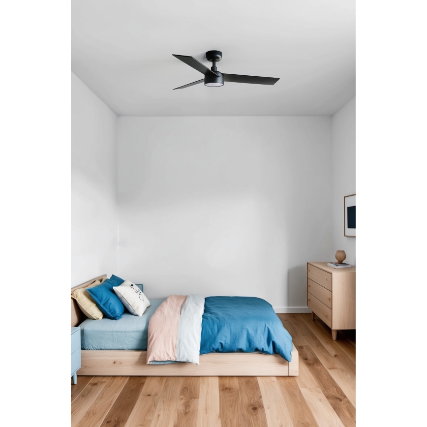 FARO 34296WT-1TW - LED Stmívatelný stropní ventilátor RUDDER S LED/18W/230V 2700/4350/6000K černá/hnědápr. 106 cm Wi-Fi Tuya + dálkové ovládání