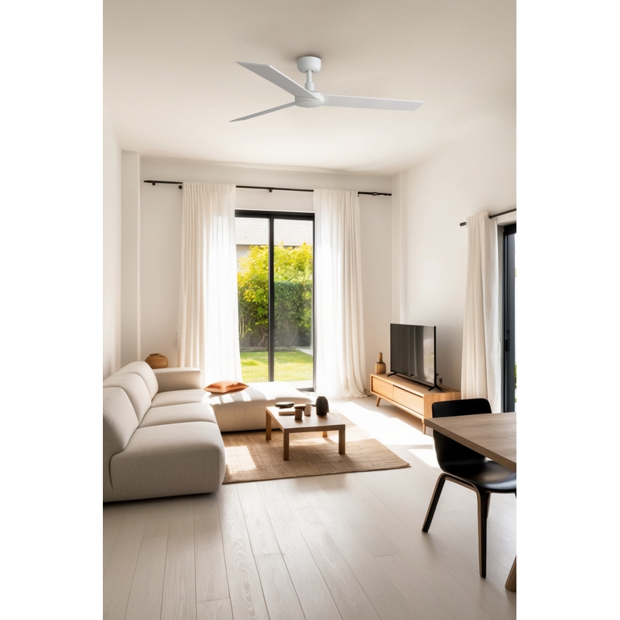 FARO 34297WT - Stropní ventilátor RUDDER L bílá/béžová pr. 132 cm Wi-Fi Tuya + dálkové ovládání