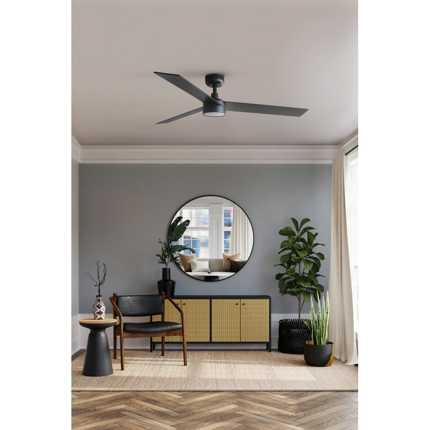 FARO 34298WT-1TW - LED Stmívatelný stropní ventilátor RUDDER L LED/18W/230V 2700/4350/6000K černá pr. 132 cm Wi-Fi Tuya + dálkové ovládání
