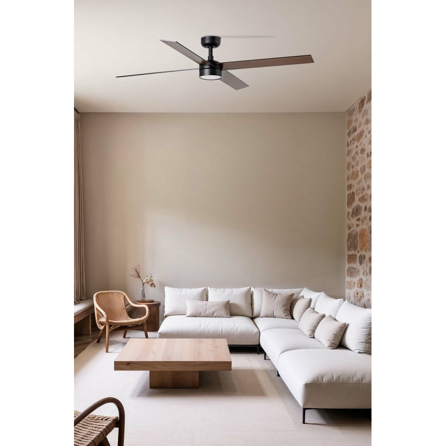 FARO 34356WT-1TW - LED Stmívatelný stropní ventilátor RUDDER L LED/18W/230V 2700/4350/6000K hnědá/černá pr. 132 cm Wi-Fi Tuya + dálkové ovládání