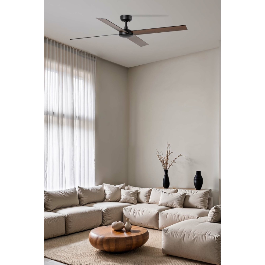 FARO 34356WT - Stropní ventilátor RUDDER L hnědá/černá pr. 132 cm Wi-Fi Tuya + dálkové ovládání