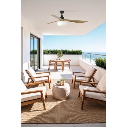 FARO 34360WT-11L - Stropní ventilátor OUTWOOD L 1xE27/15W/230V hnědá/černá pr. 150 cm Wi-Fi Tuya IP44 + dálkové ovládání