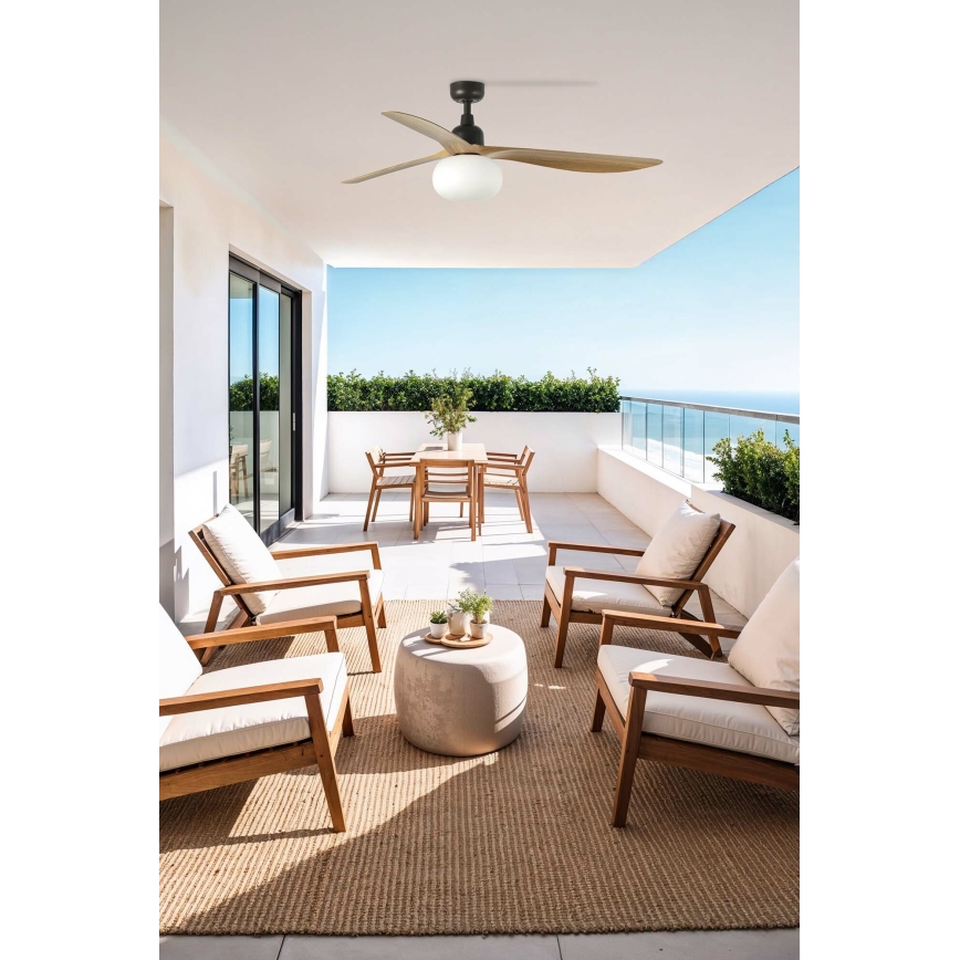 FARO 34360WT-11L - Stropní ventilátor OUTWOOD L 1xE27/15W/230V hnědá/černá pr. 150 cm Wi-Fi Tuya IP44 + dálkové ovládání