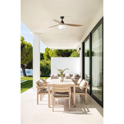 FARO 34360WT-11L - Stropní ventilátor OUTWOOD L 1xE27/15W/230V hnědá/černá pr. 150 cm Wi-Fi Tuya IP44 + dálkové ovládání