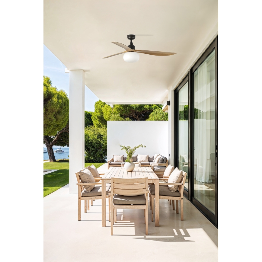 FARO 34360WT-11L - Stropní ventilátor OUTWOOD L 1xE27/15W/230V hnědá/černá pr. 150 cm Wi-Fi Tuya IP44 + dálkové ovládání