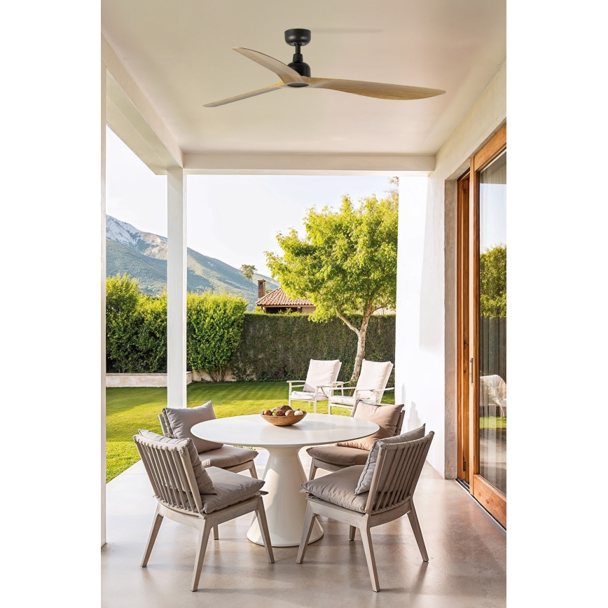 FARO 34360WT - Stropní ventilátor OUTWOOD L hnědá/černá pr. 150 cm Wi-Fi Tuya IP44 + dálkové ovládání