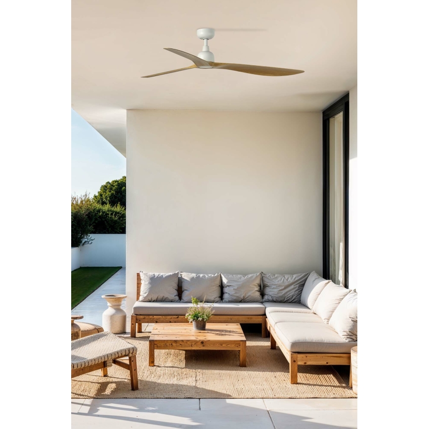 FARO 34361 - Stropní ventilátor OUTWOOD L hnědá/bílá pr. 150 cm IP44 + dálkové ovládání