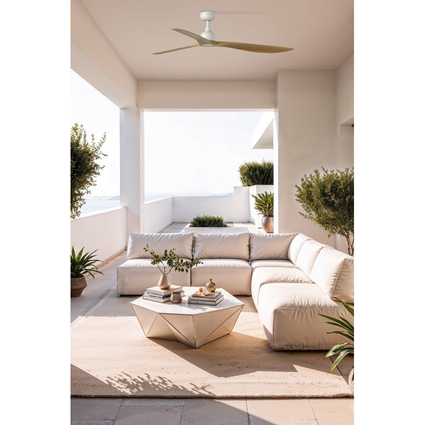 FARO 34361WT - Stropní ventilátor OUTWOOD L hnědá/bílá pr. 150 cm Wi-Fi Tuya IP44 + dálkové ovládání