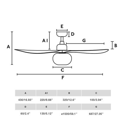 FARO 34362WT-11L - Stropní ventilátor OUTWOOD L 1xE27/15W/230V hnědá/černá pr. 150 cm Wi-Fi Tuya IP44 + dálkové ovládání