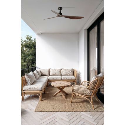 FARO 34362WT - Stropní ventilátor OUTWOOD L hnědá/černá pr. 150 cm Wi-Fi Tuya IP44 + dálkové ovládání