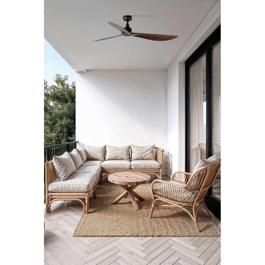 FARO 34362WT - Stropní ventilátor OUTWOOD L hnědá/černá pr. 150 cm Wi-Fi Tuya IP44 + dálkové ovládání