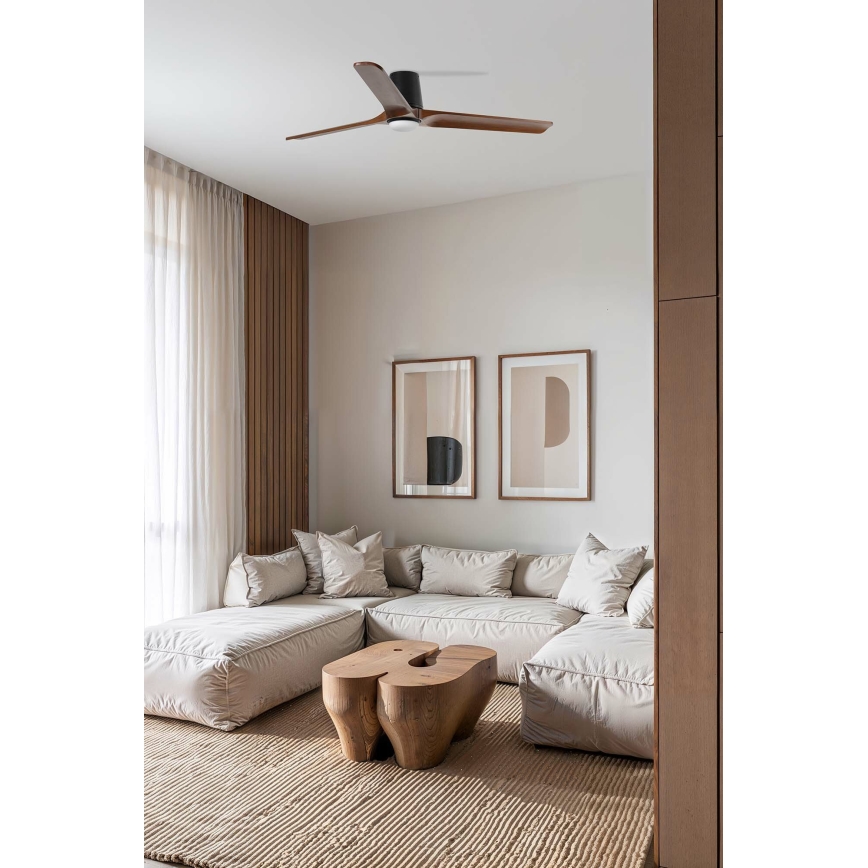 FARO 33839WT-1TW - LED Stmívatelný stropní ventilátor HEYWOOD TUB L LED/10W/230V 2700/4000/6000K borovice/černá pr. 132 cm Wi-Fi Tuya + dálkové ovládání