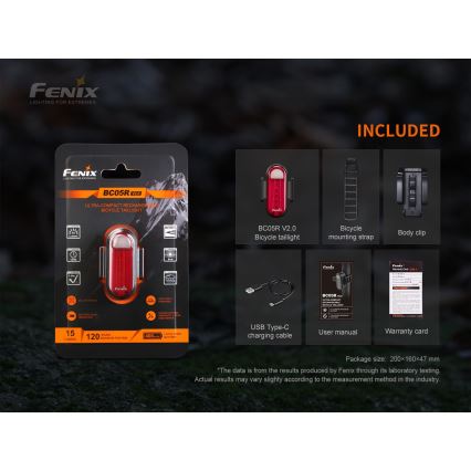 Fenix BC05RV20 - LED Nabíjecí svítidlo na kolo LED/USB IP66 15 lm 120 h