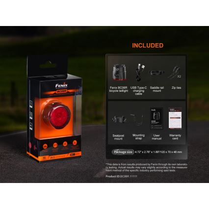 Fenix BC06R - LED Stmívatelná nabíjecí blikačka na kolo LED/USB IP66 90 lm 24,5 h 560 mAh