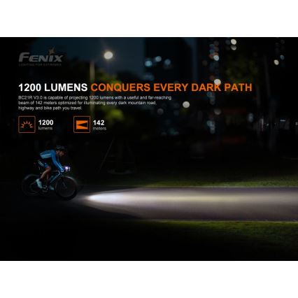 Fenix BC21RV30 - LED Nabíjecí svítidlo na kolo LED/USB IP68 1200 lm 33 h