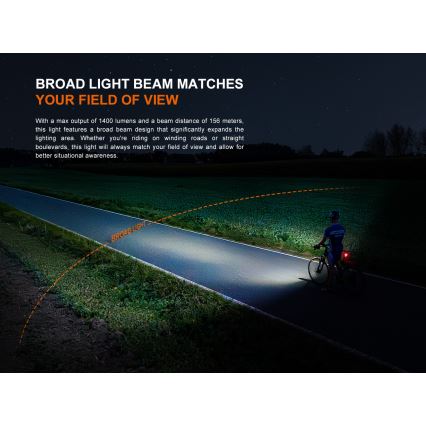Fenix BC22R - LED Stmívatelné nabíjecí svítidlo na kolo LED/USB 3400 mAh IP66 1400 lm 41 h černá