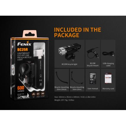 Fenix BC25R - LED Nabíjecí svítidlo na kolo LED/USB IP66 600 lm 36 h